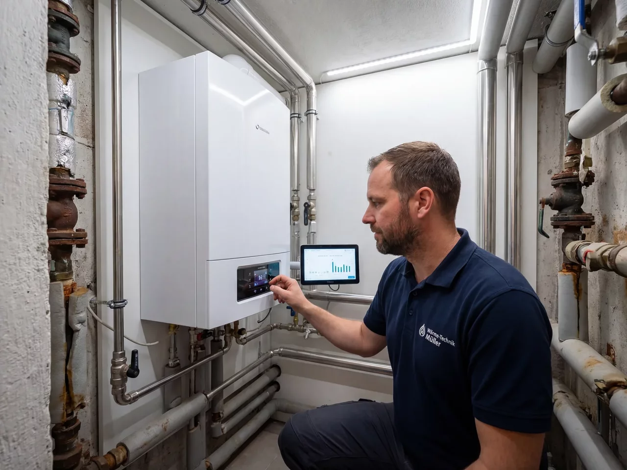 Vergleich verschiedener Heizsysteme: Wärmepumpe, Pellet und Gasbrennwert nebeneinander